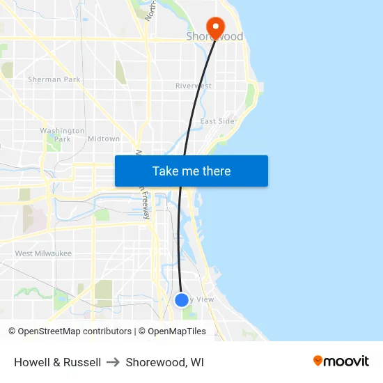 Howell & Russell to Shorewood, WI map