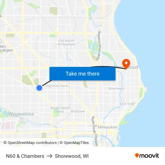 N60 & Chambers to Shorewood, WI map