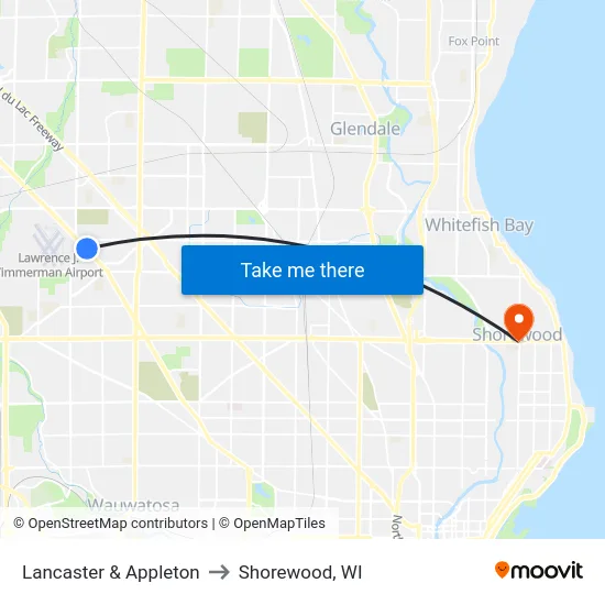 Lancaster & Appleton to Shorewood, WI map