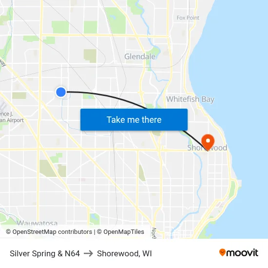 Silver Spring & N64 to Shorewood, WI map