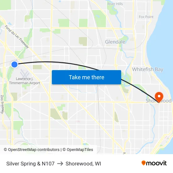 Silver Spring & N107 to Shorewood, WI map