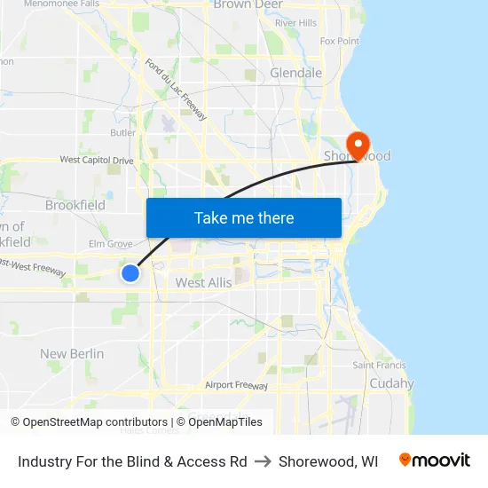 Industry For the Blind & Access Rd to Shorewood, WI map