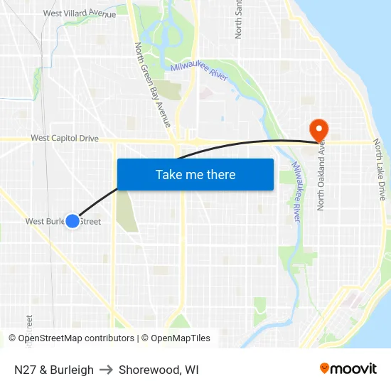 N27 & Burleigh to Shorewood, WI map