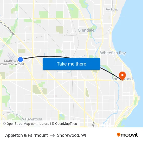 Appleton & Fairmount to Shorewood, WI map