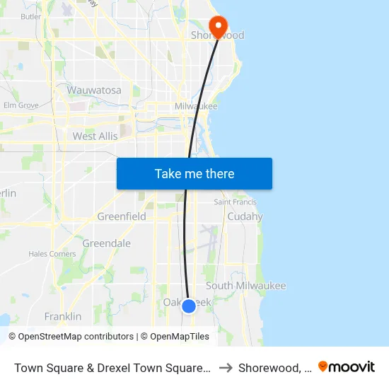 Town Square  & Drexel Town Square Way to Shorewood, WI map