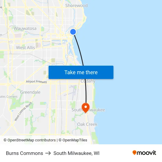 Burns Commons to South Milwaukee, WI map