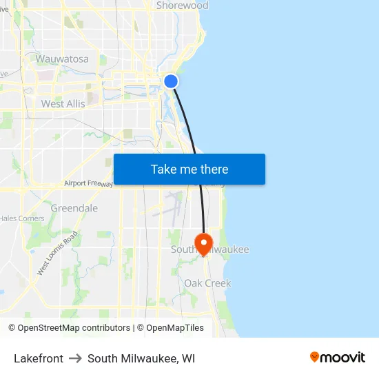 Lakefront to South Milwaukee, WI map