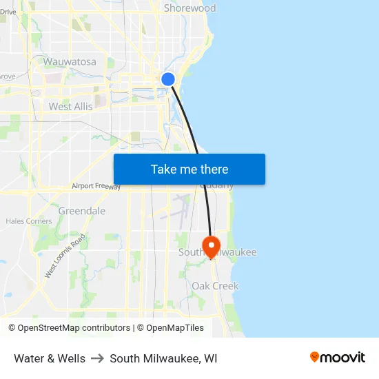 Water & Wells to South Milwaukee, WI map