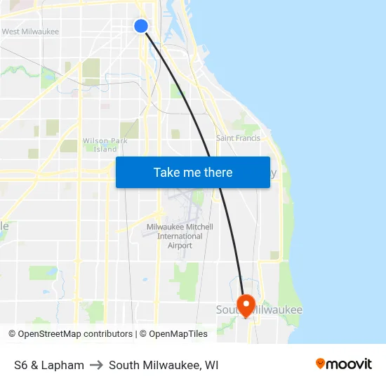 S6 & Lapham to South Milwaukee, WI map