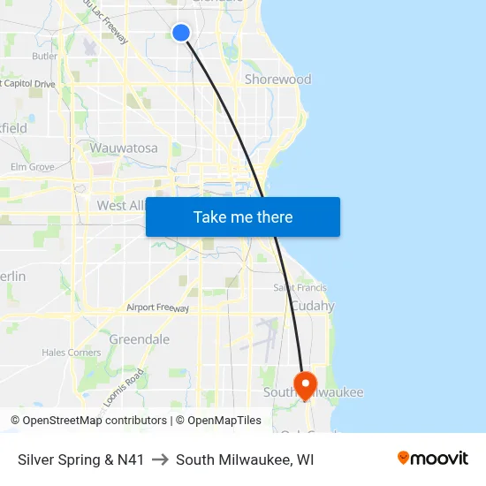 Silver Spring & N41 to South Milwaukee, WI map