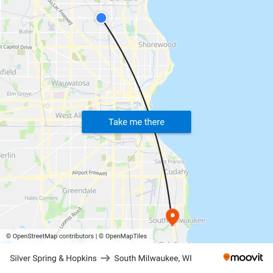 Silver Spring & Hopkins to South Milwaukee, WI map
