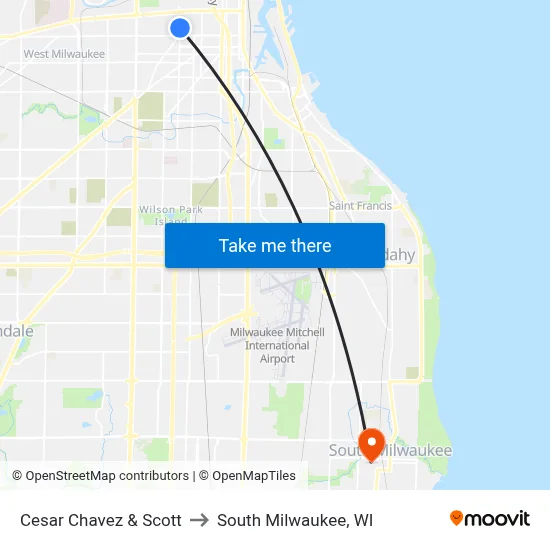 Cesar Chavez & Scott to South Milwaukee, WI map