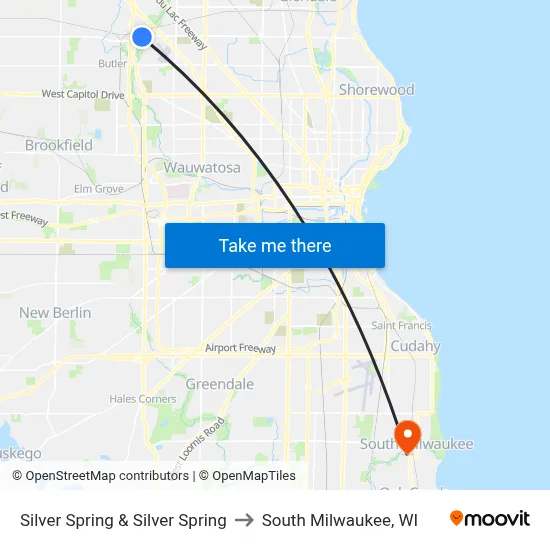 Silver Spring & Silver Spring to South Milwaukee, WI map