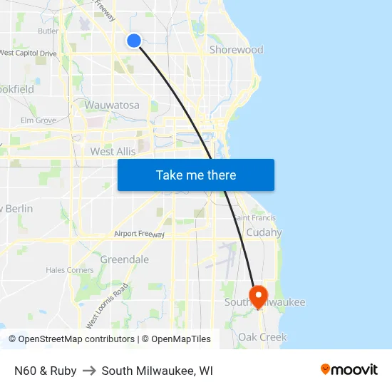 N60 & Ruby to South Milwaukee, WI map
