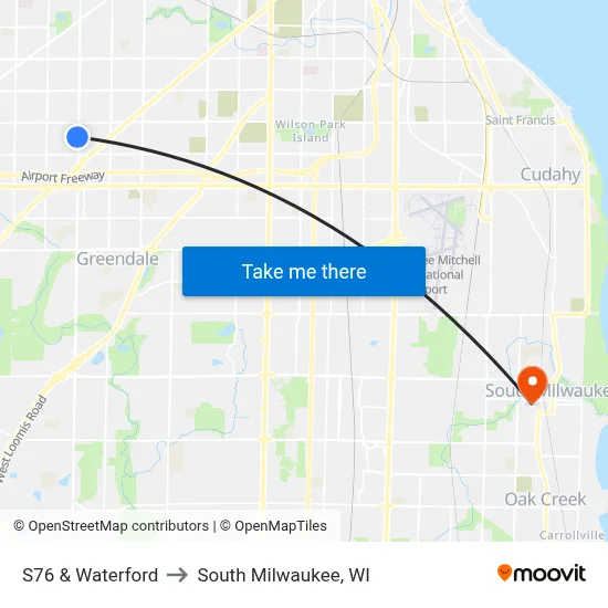 S76 & Waterford to South Milwaukee, WI map