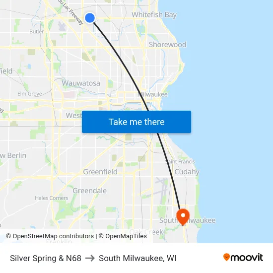 Silver Spring & N68 to South Milwaukee, WI map