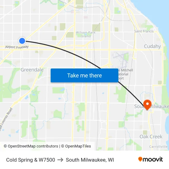 Cold Spring & W7500 to South Milwaukee, WI map