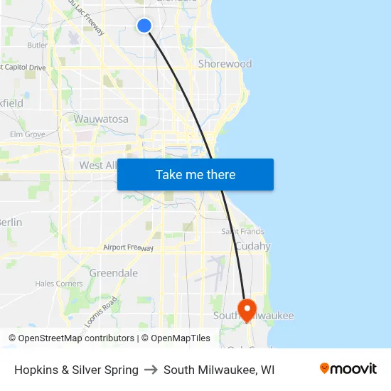 Hopkins & Silver Spring to South Milwaukee, WI map
