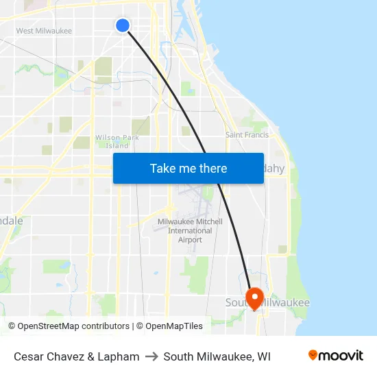 Cesar Chavez & Lapham to South Milwaukee, WI map