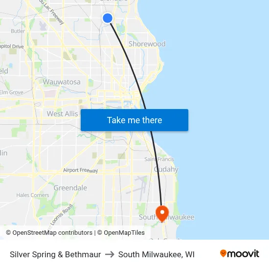 Silver Spring & Bethmaur to South Milwaukee, WI map