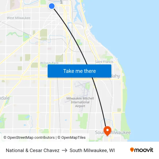 National & Cesar Chavez to South Milwaukee, WI map