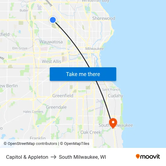 Capitol & Appleton to South Milwaukee, WI map