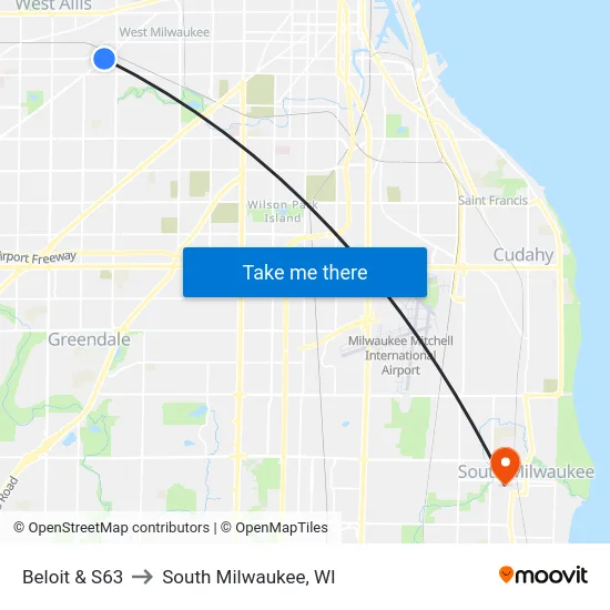 Beloit & S63 to South Milwaukee, WI map