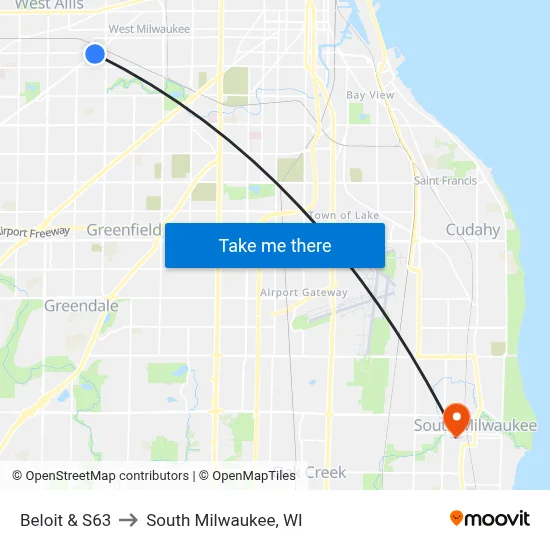 Beloit & S63 to South Milwaukee, WI map