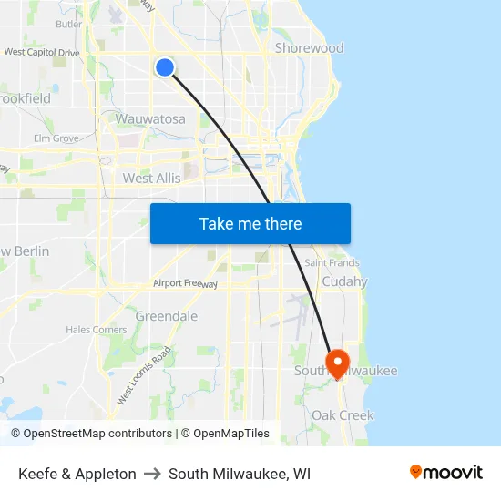 Keefe & Appleton to South Milwaukee, WI map