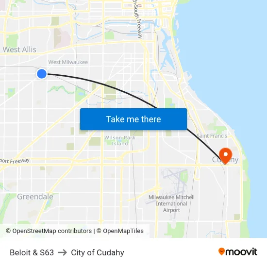 Beloit & S63 to City of Cudahy map