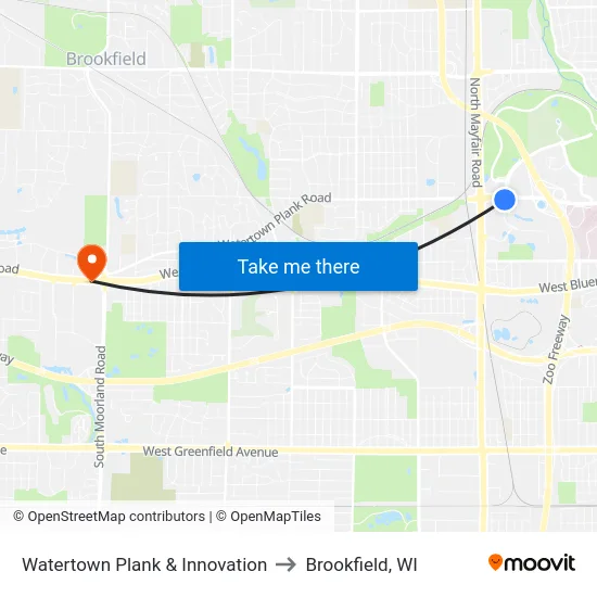 Watertown Plank & Innovation to Brookfield, WI map