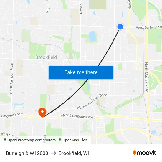 Burleigh & W12000 to Brookfield, WI map