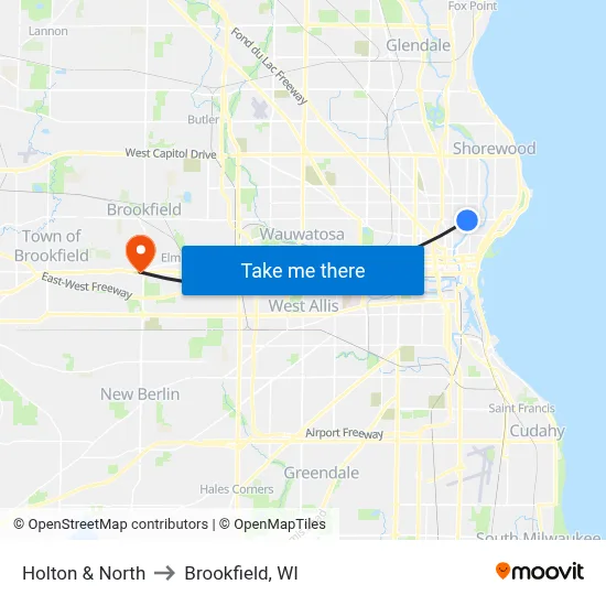 Holton & North to Brookfield, WI map