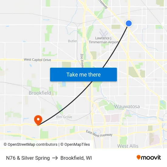 N76 & Silver Spring to Brookfield, WI map