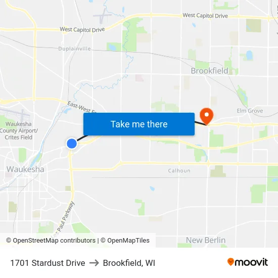1701 Stardust Drive to Brookfield, WI map