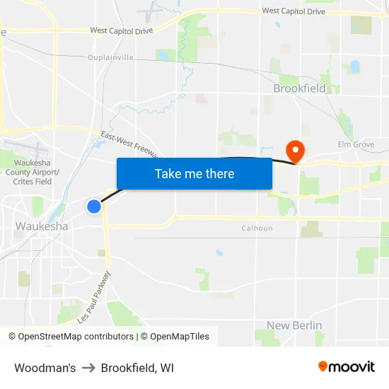 Woodman's to Brookfield, WI map