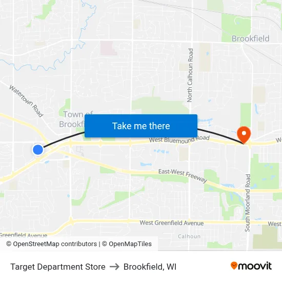 Target Department Store to Brookfield, WI map