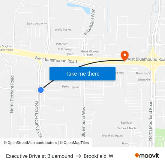 Executive Drive at Bluemound to Brookfield, WI map