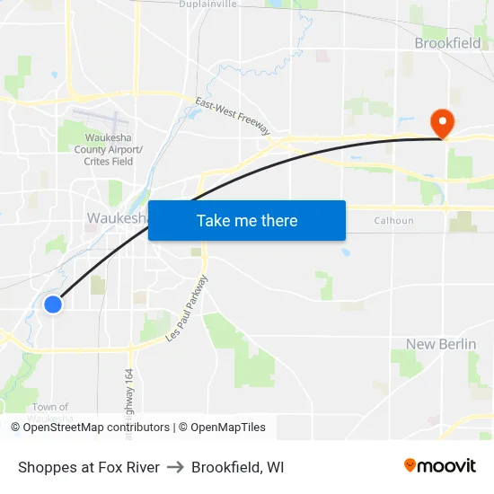 Shoppes at Fox River to Brookfield, WI map