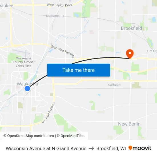 Wisconsin Avenue at N Grand Avenue to Brookfield, WI map