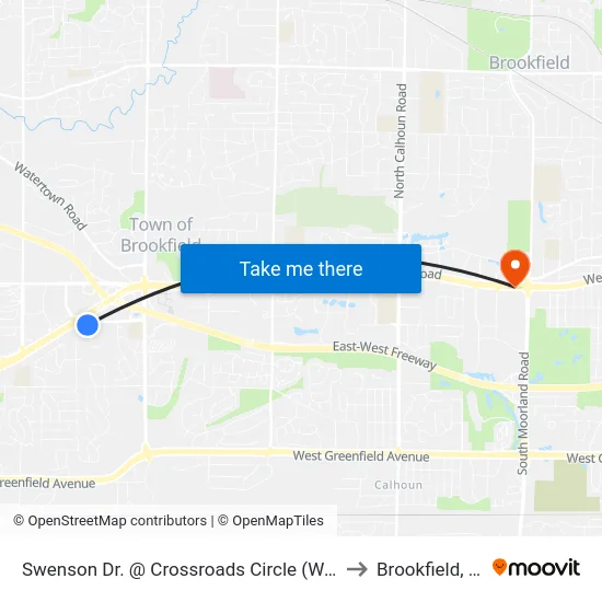 Swenson Dr. @ Crossroads Circle (West) to Brookfield, WI map