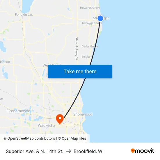 Superior Ave. & N. 14th St. to Brookfield, WI map