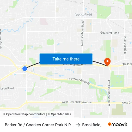Barker Rd / Goerkes Corner Park N Ride to Brookfield, WI map