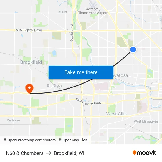 N60 & Chambers to Brookfield, WI map