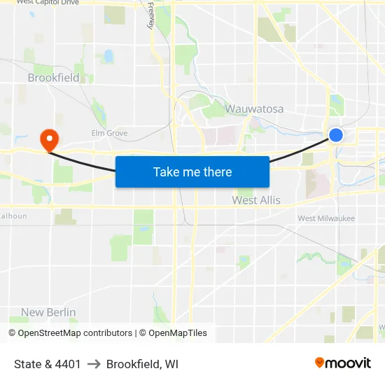 State & 4401 to Brookfield, WI map