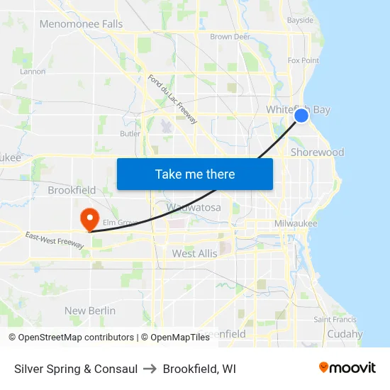 Silver Spring & Consaul to Brookfield, WI map