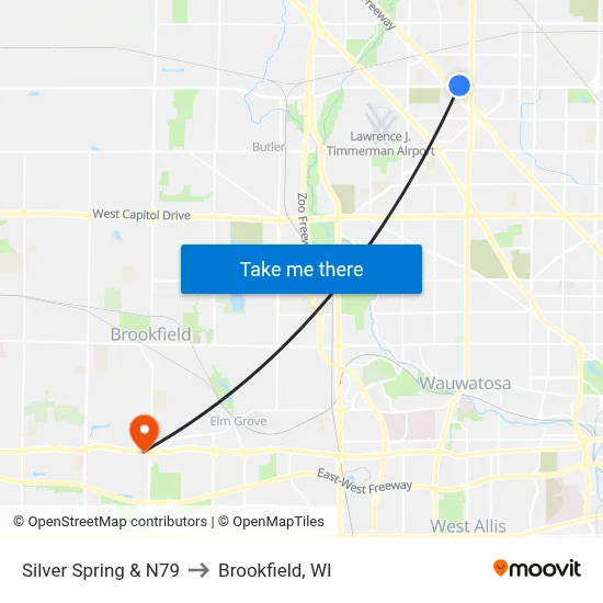 Silver Spring & N79 to Brookfield, WI map