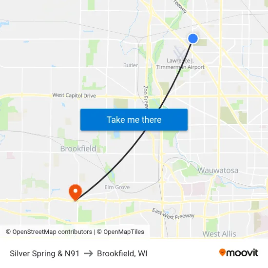 Silver Spring & N91 to Brookfield, WI map