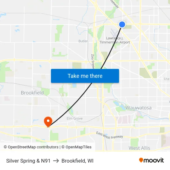 Silver Spring & N91 to Brookfield, WI map
