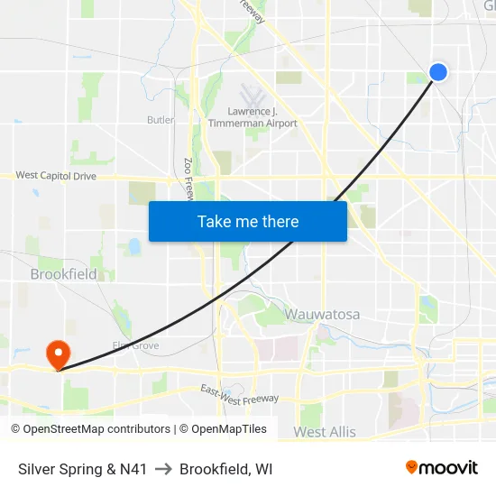 Silver Spring & N41 to Brookfield, WI map